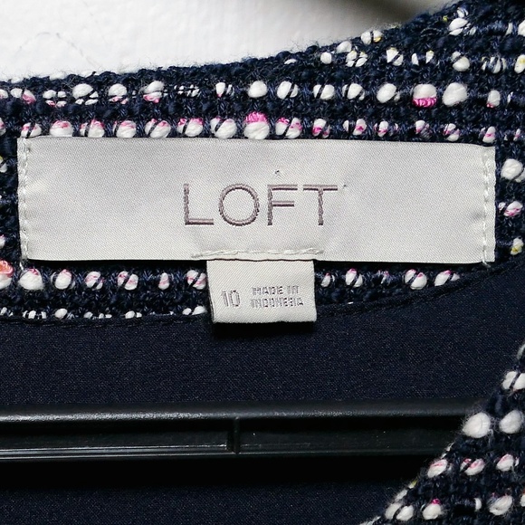 Loft Multicolor Puff Sleeve Fit Fare Dress sz 10 - Picture 3 of 8